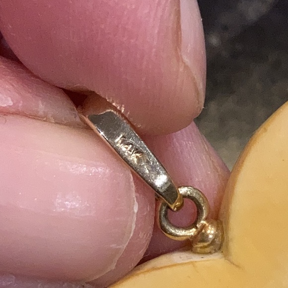 Ivory Heart w Butterfly Enamel Diamond 14k Pendant - Picture 10 of 11